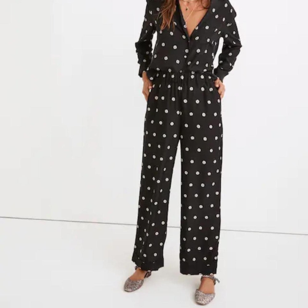 Madewell Silk Pull-On High-Rise Straight Pants in Bloom Dot